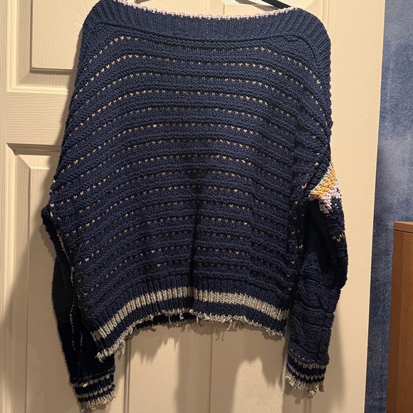 Free People Navy and Pink Patterned Sweater - Picture 3 of 5
